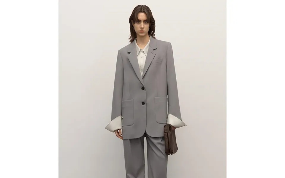 Heavy Fine Twill Worsted Wool, Asymmetrical Collar Design, Basic Classic Two-button Suit - S Gray