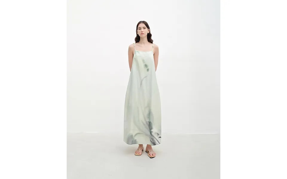 Island Walk Cotton Beaded Sling Dress - L Grass Green Print