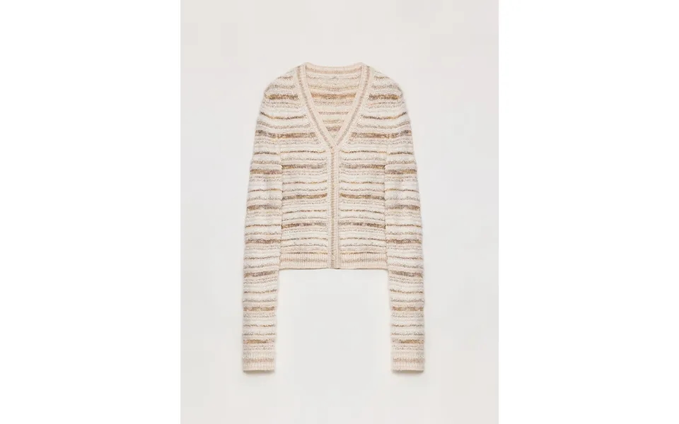 Nice Weekend Striped Mixed Woven V-neck Early Spring Layered Knitted Cardigan Top Vest - L Jacket Apricot Stripes