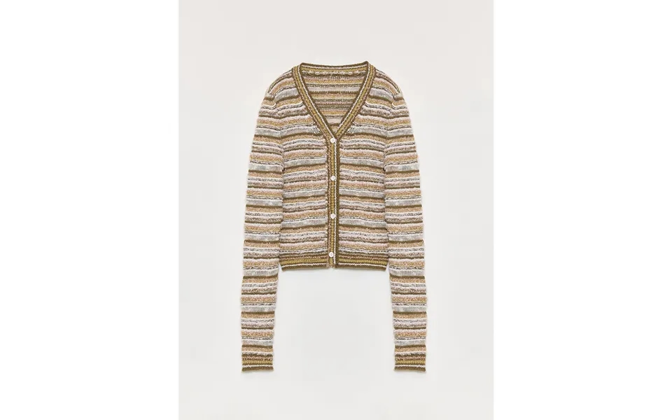 Nice Weekend Striped Mixed Woven V-neck Early Spring Layered Knitted Cardigan Top Vest - L Jacket Green Stripes