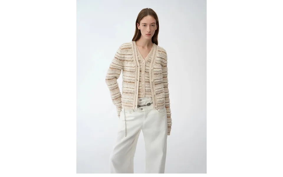 Nice Weekend Striped Mixed Woven V-neck Early Spring Layered Knitted Cardigan Top Vest