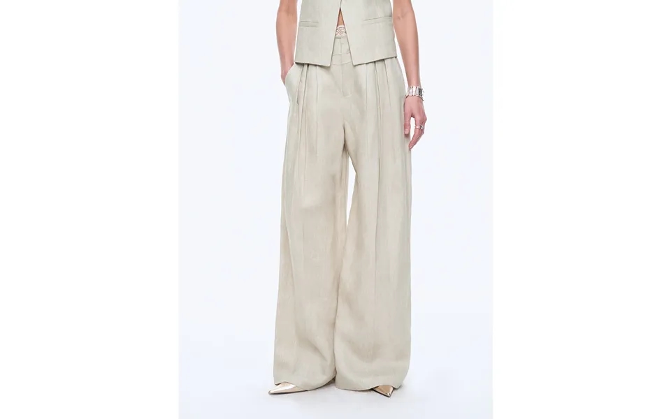Old Money Space Linen Draped Vest And Straight Trousers Suit - L Light Gray Green-pants