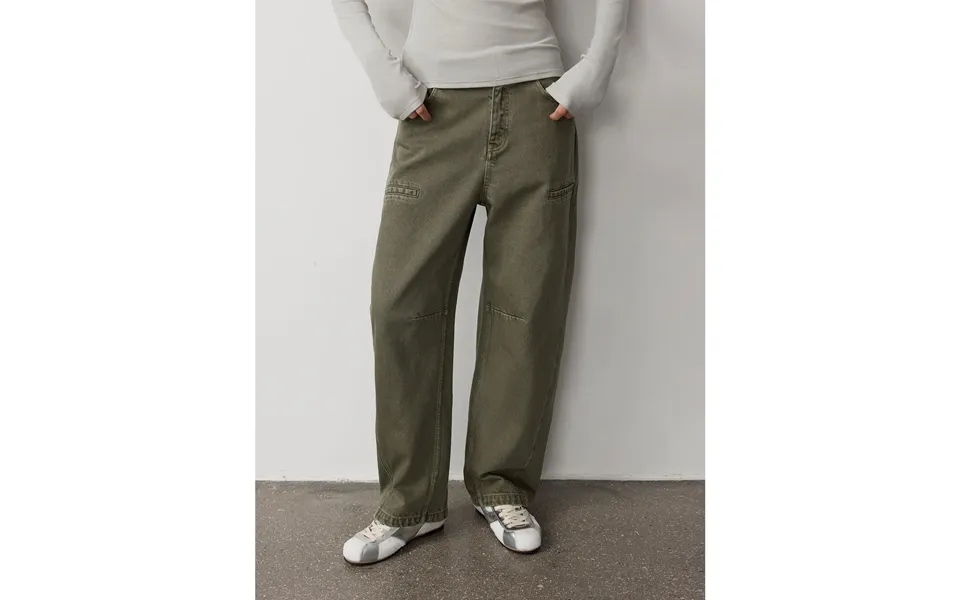 Primal Instinct Retro Distressed Wasteland Style Washed Silhouette Loose Scimitar Jeans For Autumn - S Army Green