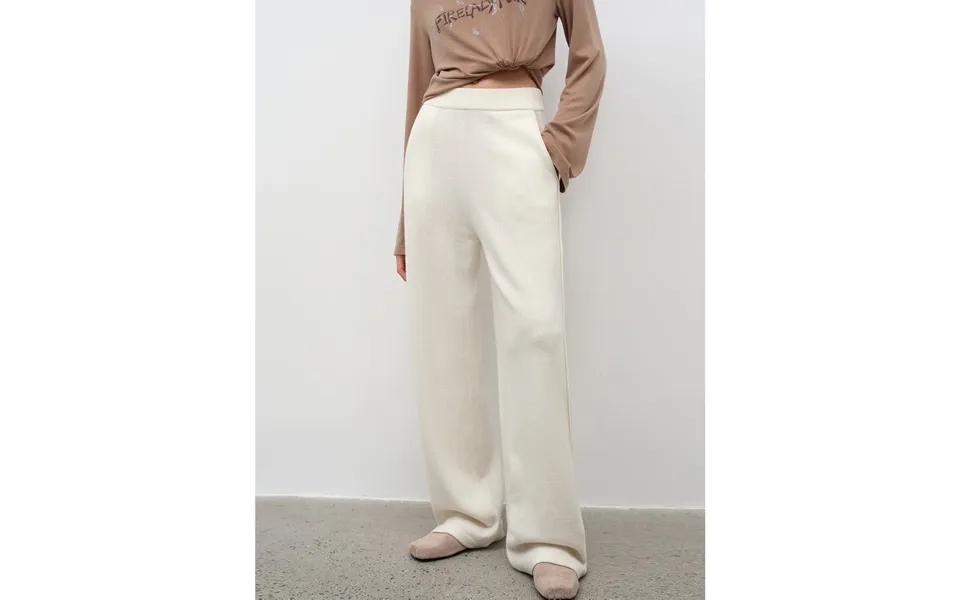 Relaxed Encounter Stylish Casual Sports Wool Knit Hoodie And Straight-leg Leisure Pants Set - S Beige-white Pants