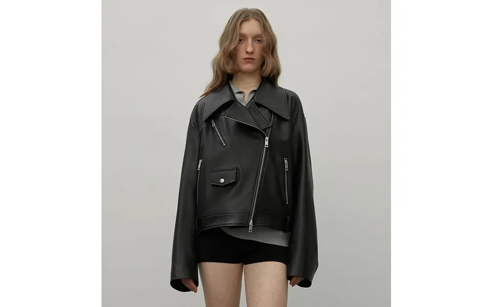 Retro Film Motorcycle Sheep Leather Jacket Women's Genuine Leather Jacket - M Black