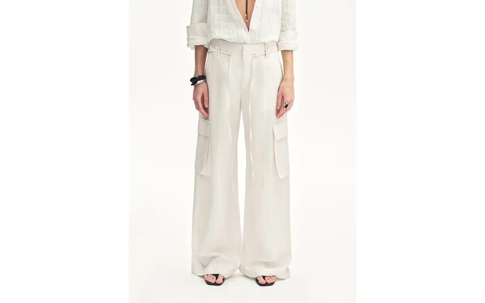 Rhythm In The Same Frequency Tencel Linen Workwear Style Wide-leg Casual Pants - L White