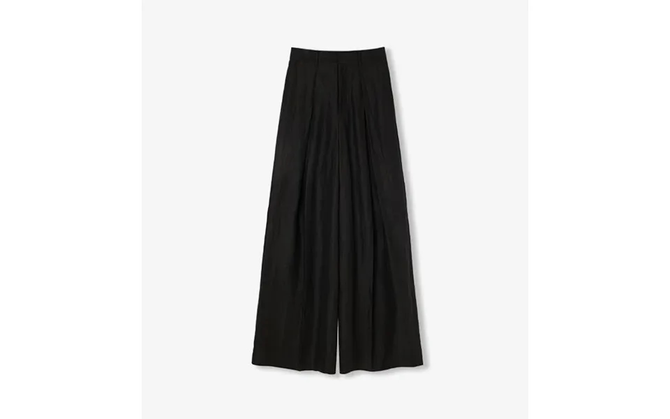 Silk Linen Pleated Wide Leg A-line Trousers Casual Pants - L Black-short