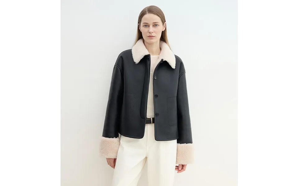 Slightly Sweet Latte Second Generation Furry Lapel Casual Straight Shorn Shearling Jacket - S Classic Black