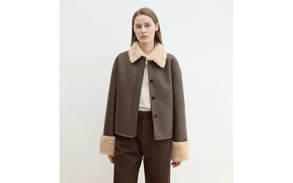 Slightly Sweet Latte Second Generation Furry Lapel Casual Straight Shorn Shearling Jacket - S Red Brown