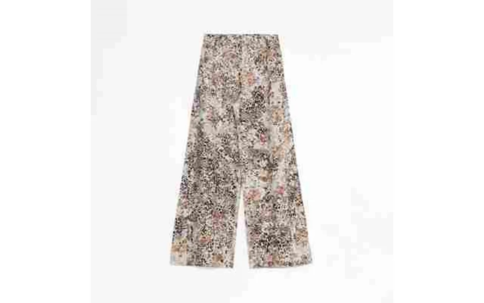 Slow Paris Vintage Print Linen Blend Cut Scimitar Wide Leg Casual Pants - M Linen Print