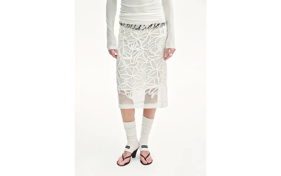 Summer Dream Acetate Sequin Embroidered Straight Skirt - M Off-white