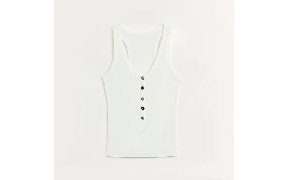 Weather Forecast Tencel Acetate U-henley Neck Fitted Vest - M White