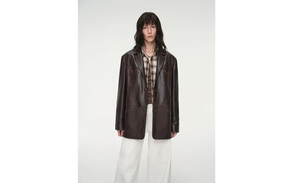 Windsor Past Wide Shoulder Multi-pocket Suit Waxed Leather Jacket - L Yellowish Brown