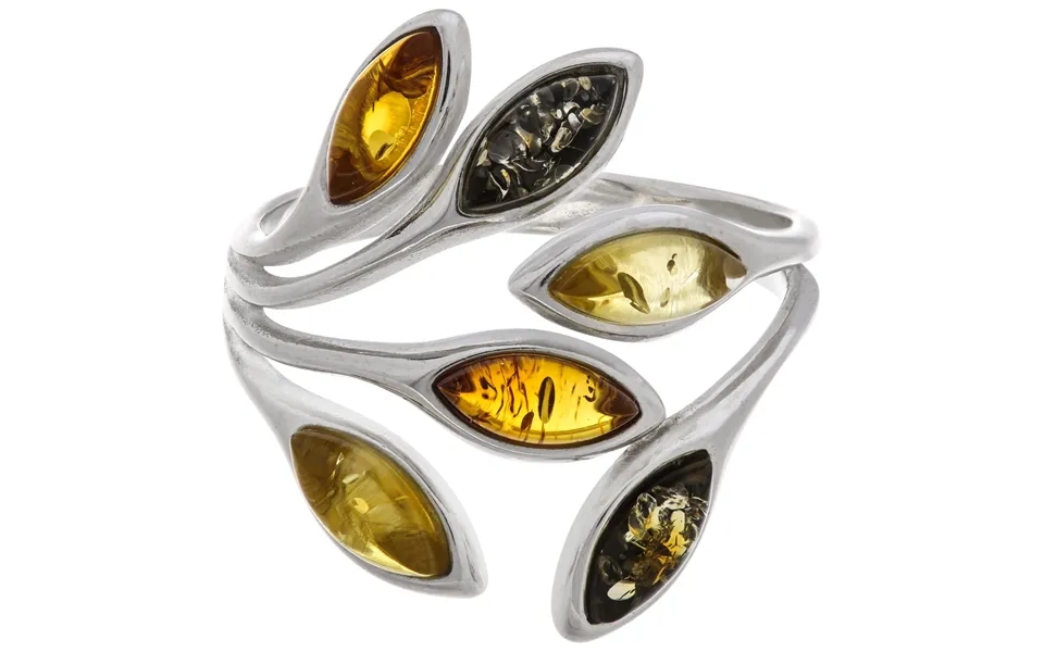 Amber Multicolor Leaves & Sterling Ring - 8