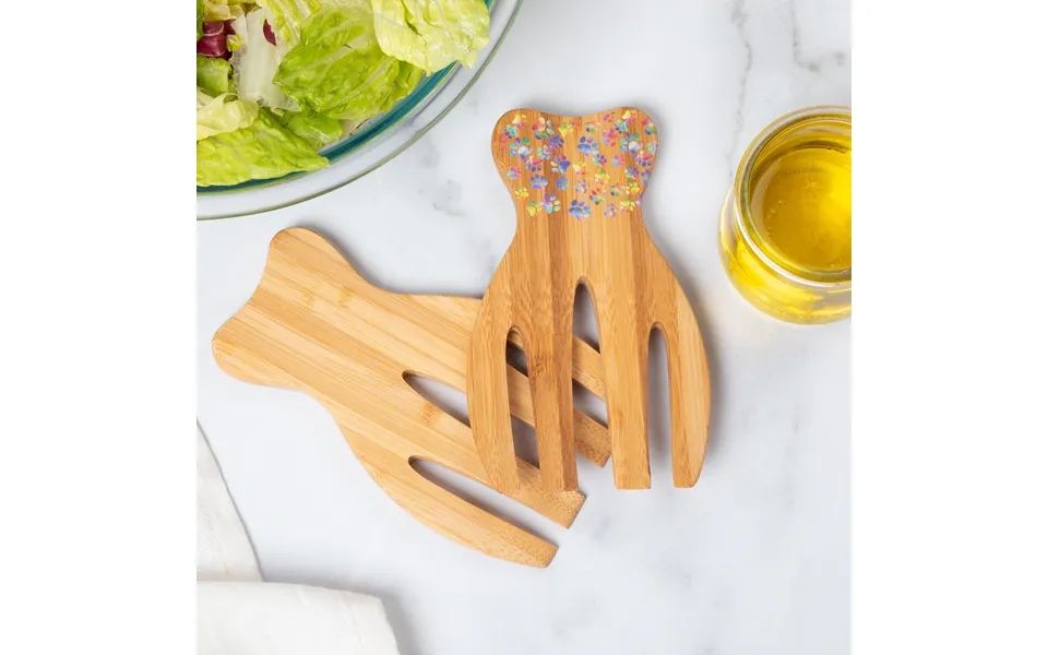 Bamboo Bear Claw Salad Serving Set - Ombre Paws With Hearts