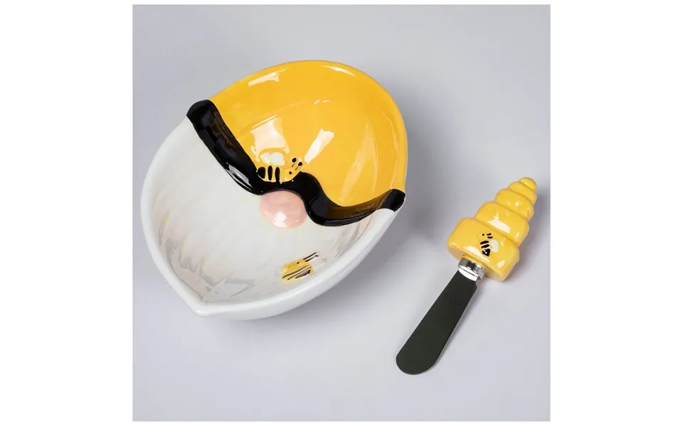 Bee Gnome Ceramic Bowl & Spreader Set