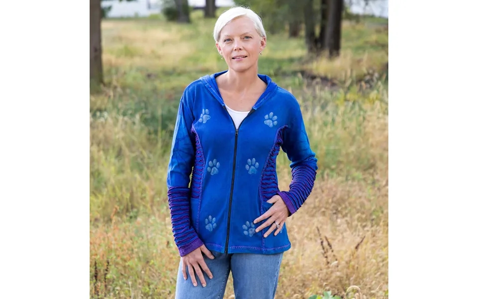 Blue & Purple Stonewashed Paw Print Hooded Jacket Fair Trade - 4x