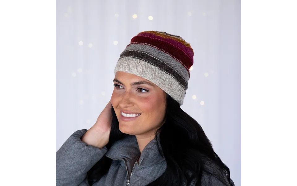 Bold Stripes Hand Knit Hat - Maroon Multi