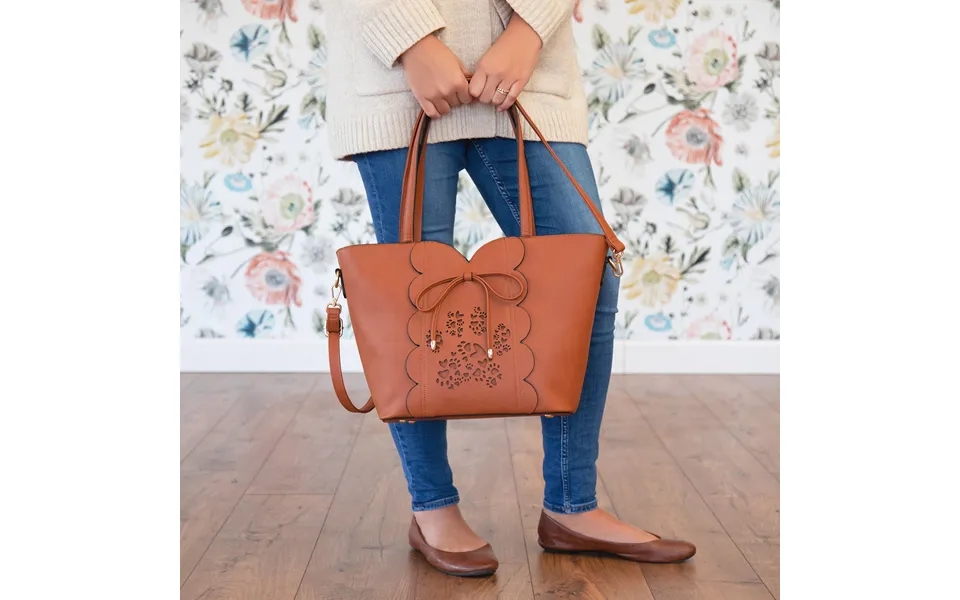 Bow & Hearts Paw Print Handbag - Camel