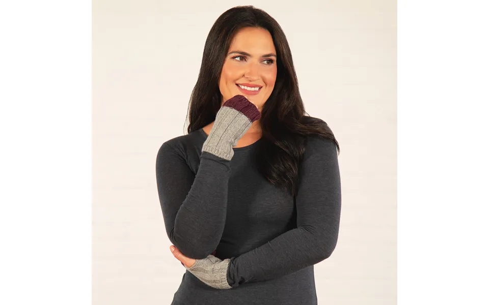 Braided Two-toned Baby Alpaca Fingerless Mittens - Purple