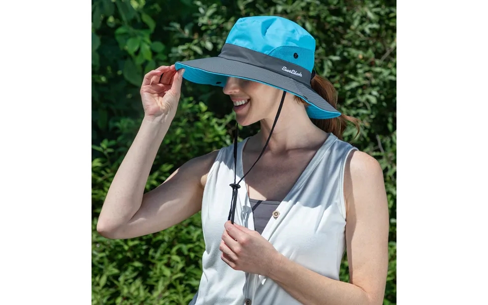 Breathable Sun Hat With Ponytail Hole - Blue Gray