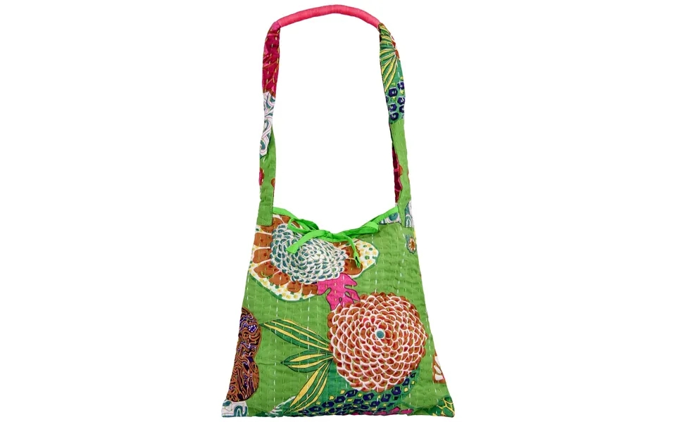 Bright Hand Stitched Kantha Hobo Bag - Lime