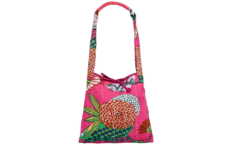 Bright Hand Stitched Kantha Hobo Bag - Pink