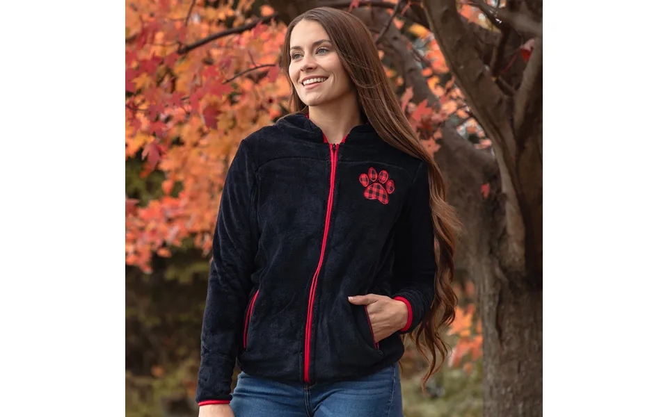 Buffalo Check Paw Print Plush Sherpa Hooded Jacket - S