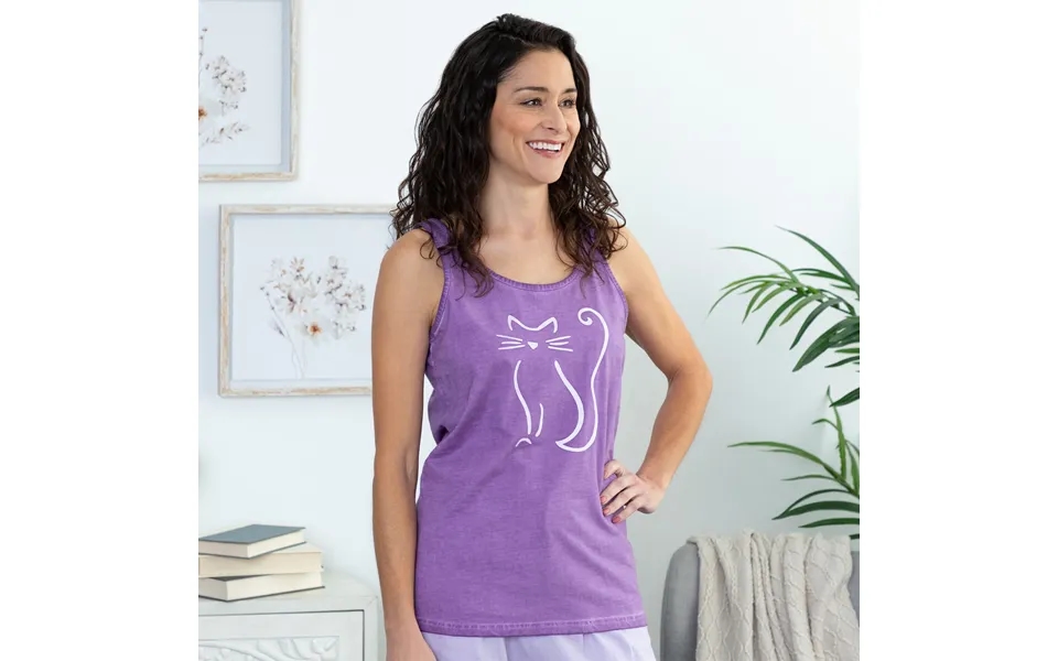 Cat Silhouette Vintage Acid Wash Tank Top - Purple