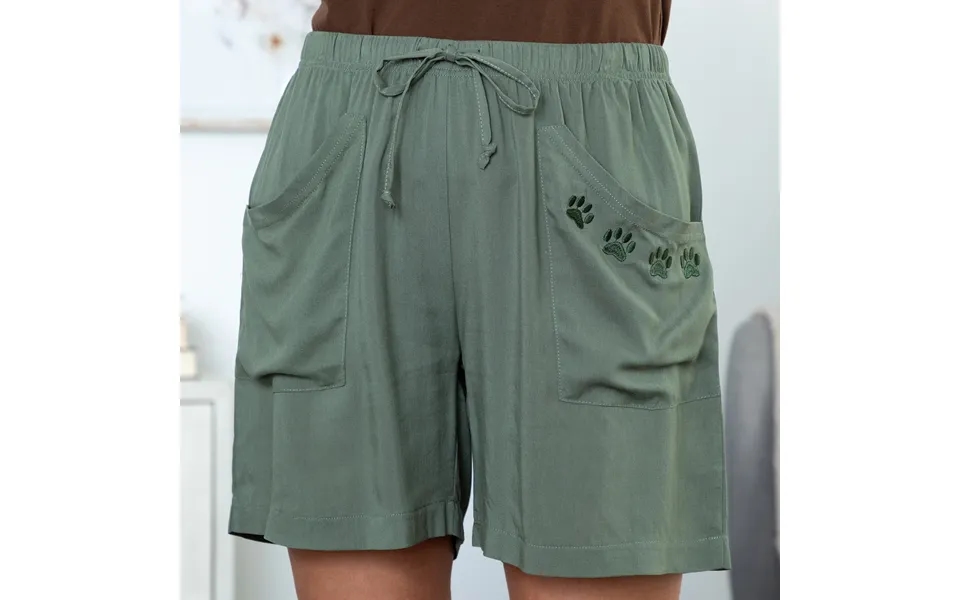 Climbing Paw Print Embroidered Shorts - Sage Green