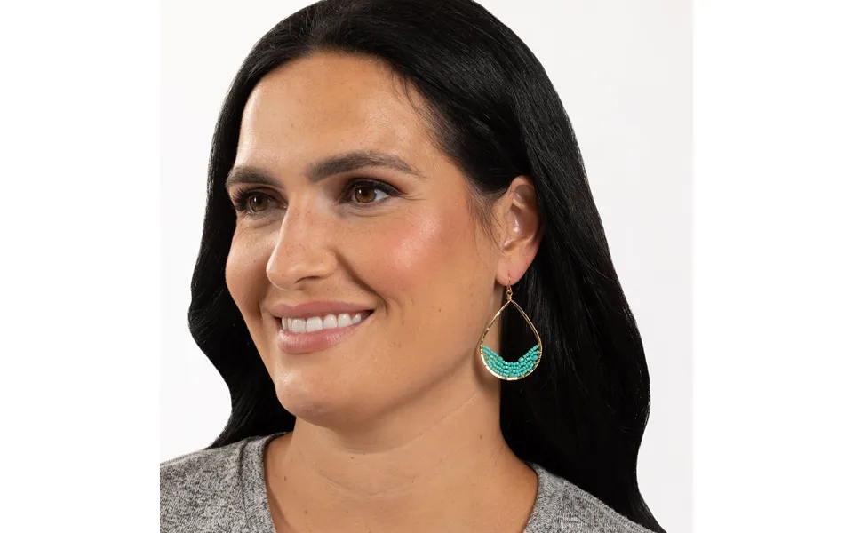 Colorful Golden Hammered Tear Drop Earrings - Aqua