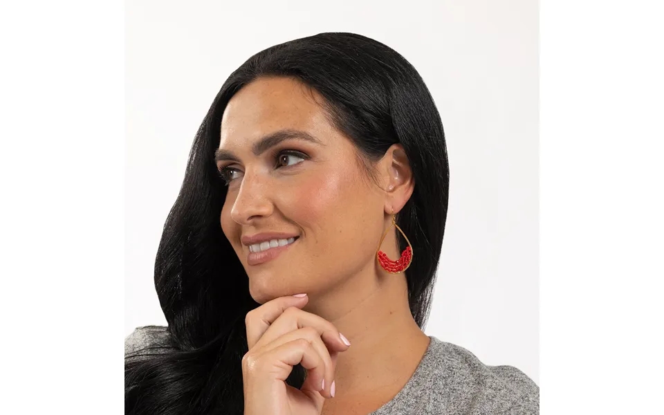 Colorful Golden Hammered Tear Drop Earrings - Red