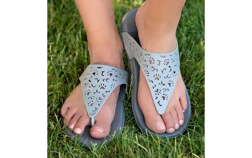 Cut-out Paw Print Flip Flops - Gray
