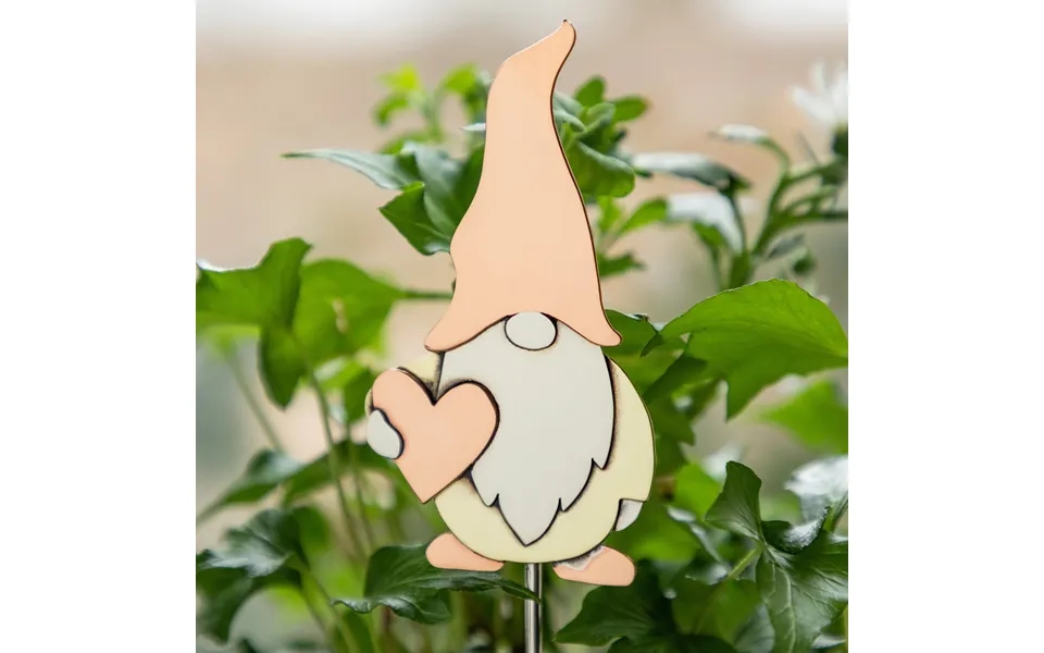 Cute Gnome Mixed Metal Plant Stake - Heart
