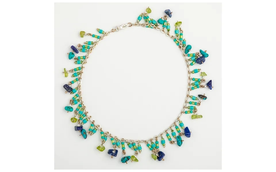 Dangling Gemstones Hand Beaded Anklet - Aqua