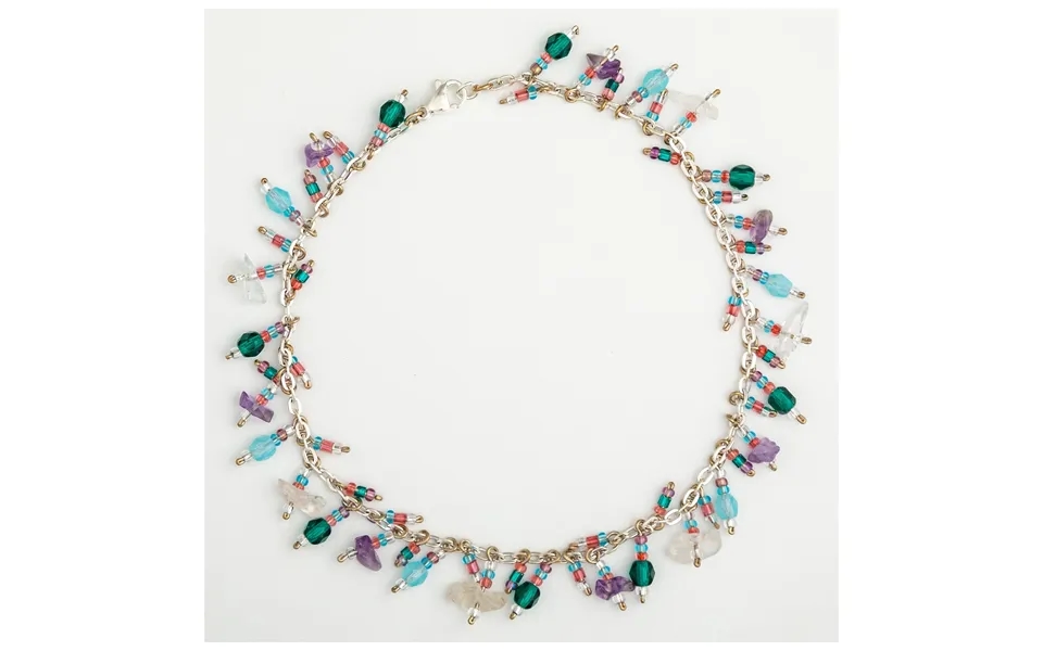 Dangling Gemstones Hand Beaded Anklet - Multicolor Stripes