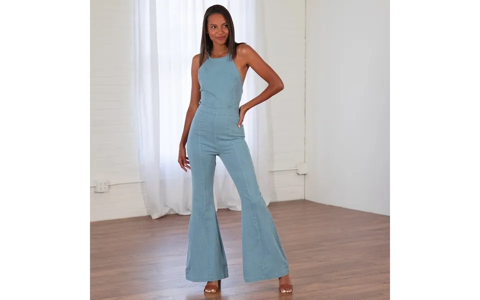 Denim Flare Leg Tie-back Jumpsuit - M