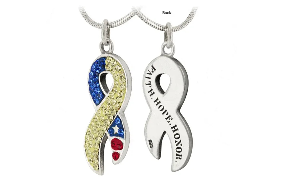 Faith Hope Honor Crystal Ribbon Sterling Necklace - Pendant Only