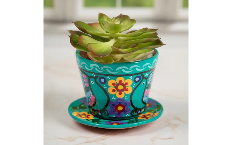 Fiesta Hand Painted Small Ceramic Planter - Aqua