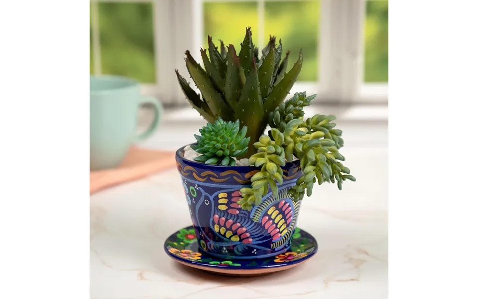 Fiesta Hand Painted Small Ceramic Planter - Blue