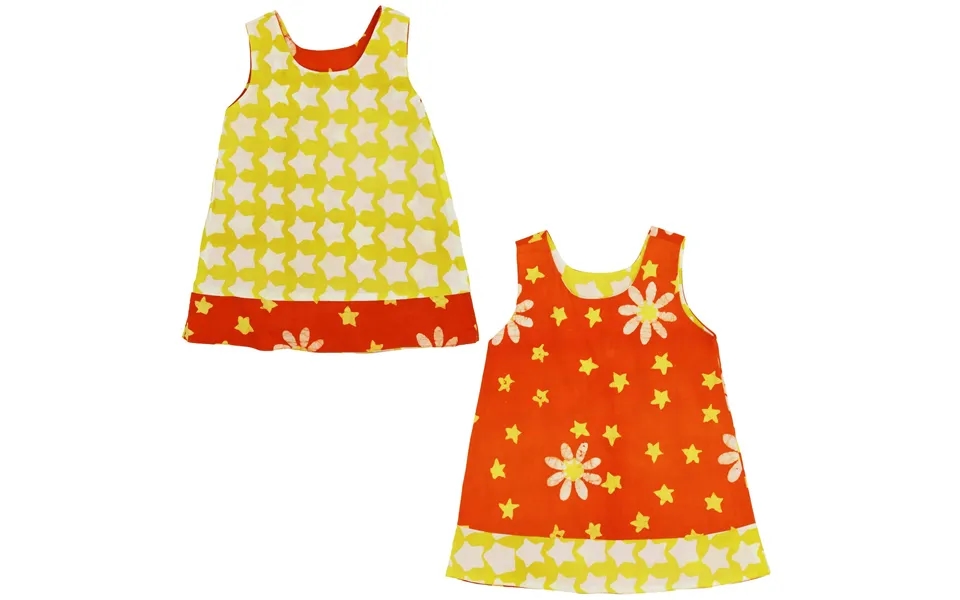 Ghana Batik Girls' Reversible Dress - Orange Daisy Star