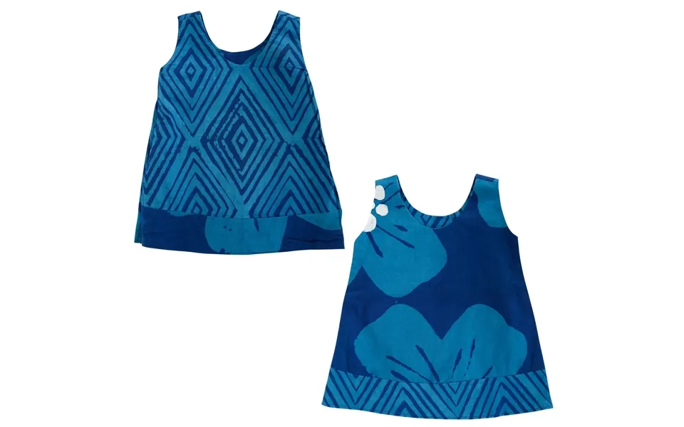 Ghana Batik Girls' Reversible Dress - Teal Flower