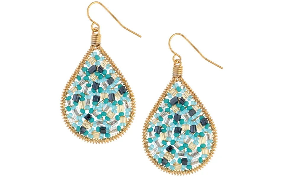 Glass Beaded Dream Gold-plated Dangle Drop Earrings - Blue