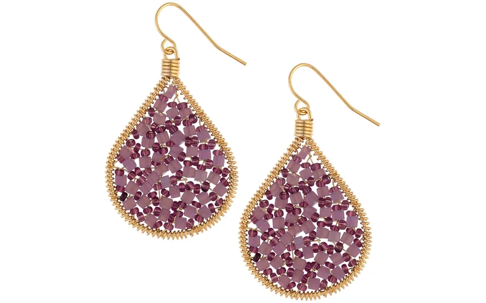 Glass Beaded Dream Gold-plated Dangle Drop Earrings - Purple