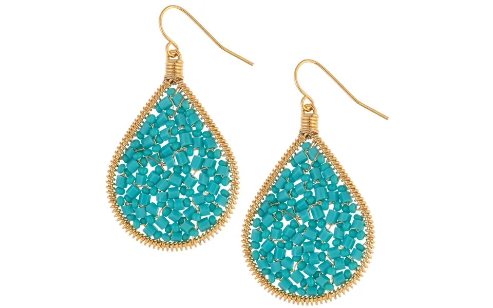Glass Beaded Dream Gold-plated Dangle Drop Earrings - Turquoise