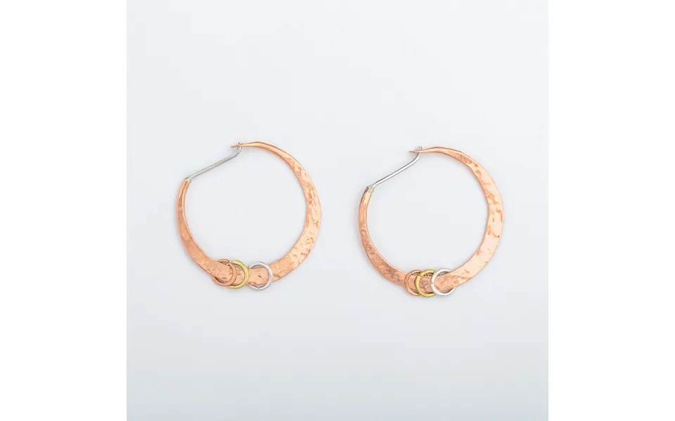 Hammered Sterling, Brass & Copper Hoop Earrings - Copper