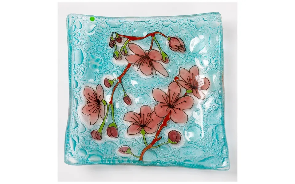 Hand Painted Flowers Recycled Glass Dish - Cherry Blossom
