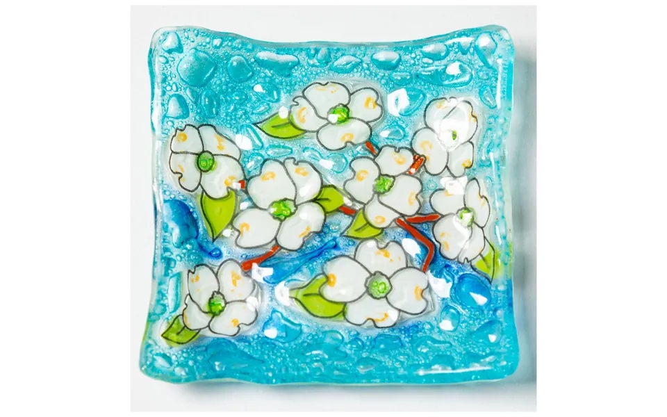 Hand Painted Flowers Recycled Glass Dish - Dogwood