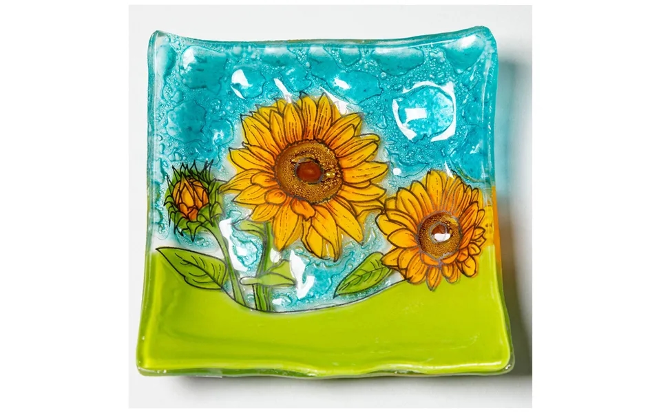 Hand Painted Flowers Recycled Glass Dish - Sunflower