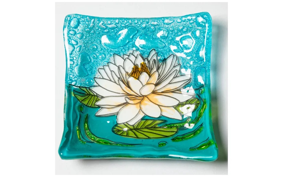 Hand Painted Flowers Recycled Glass Dish - White Lotus